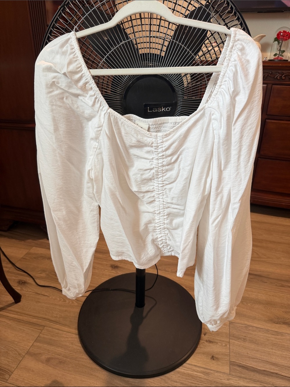 a new day White Ruched Scoop-Neck Blouse with Puff Sleeves